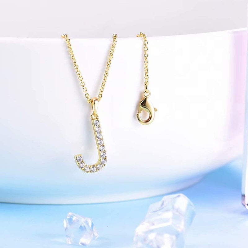 Tarsus J Initial Letter 14K Gold Plated Alphabet Pendant Necklace Monogram charm cubic zirconia Jewelry Gifts for Women Teen - Image 3